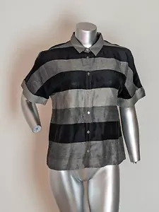 Burberry London Button Down Shirt Womens 10 Plaid Short Sleeve Linen/ Silk - Picture 1 of 9
