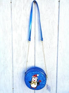 NUEVO Bolso bandolera Olivia Miller pingüino de Navidad azul brillante azul para niñas - Imagen 1 de 5