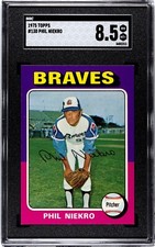 1975 Topps #130 PHIL NIEKRO  SGC 8.5 NM-MINT *HOF* AWESOME CARD!