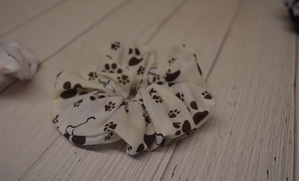 Paw Print Scrunchie, Bone And Paw, Dog, Handmade, Hair Accessory