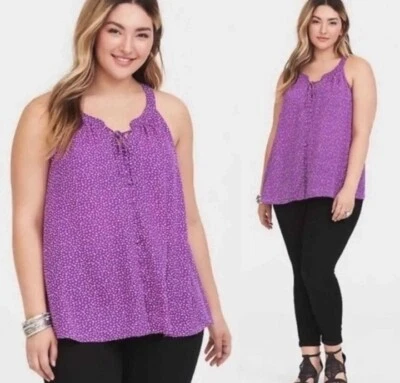Torrid Purple Dotted Polka-Dot Georgette Pullover Tank Sz 0X Large 12 (VP) - Image 1 of 4