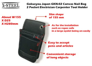 Gokusyou Japan GKN-02 Canvas Nail Bag 2 Pocket Electrician Carpenter Tool Holder - Picture 1 of 1