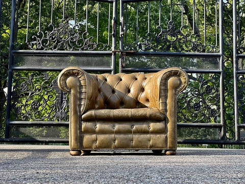 Vintage English Tufted Leather Chesterfield Club Chair Cover