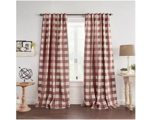 LOT OF 2 Panels Elrene Grainger Red Buffalo Check Poly-Linen Rod Pocket/Back - Picture 1 of 2