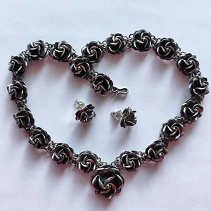 Vintage Taxco Sterling Silber 925 Halskette, Ohrringe Rose 3D Mexico TG-249, 78,1 g - Bild 1 von 13