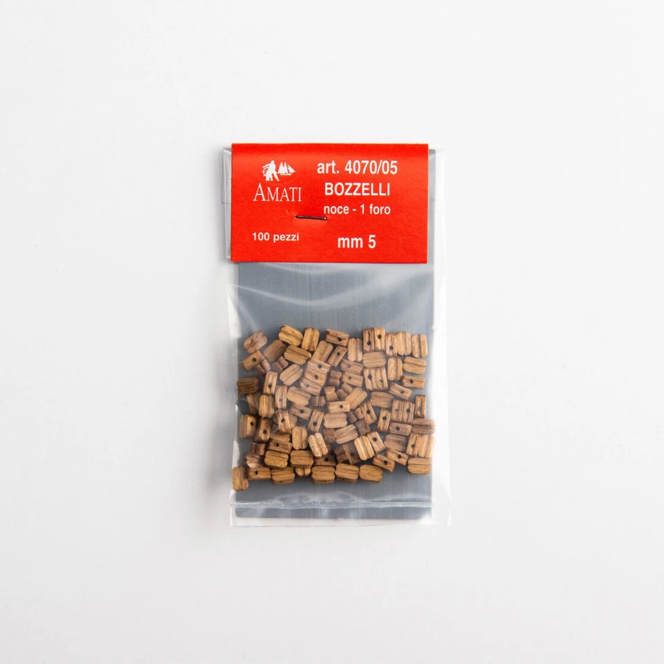AMATI ACCESSORI NAVE BOZZELLI NOCE 1 FORO 5 MM 70 PEZZI ART. 4070/05