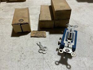 Four GE 5931-OL Blue Quiet Locking Switches Single Pole 15A 120/277VAC, NOS
