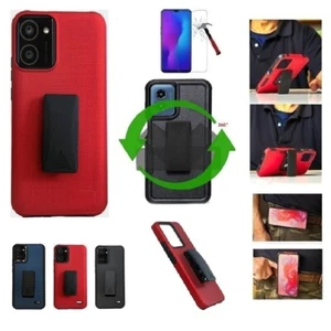 For HMD Vibe (Straight Talk/TracFone), Shockproof Belt Clip Cover Kickstand + TG - Picture 1 of 28