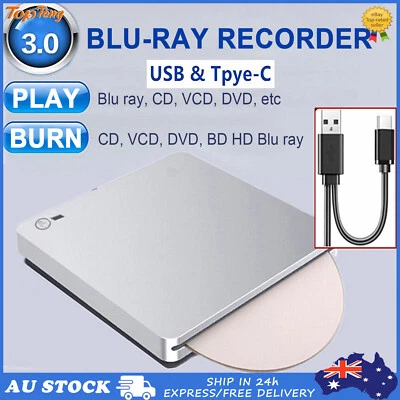 Blueray BD Burner External USB Slot In DVD RW CD Writer Portable Drive SilverAUS - image 1 of 4