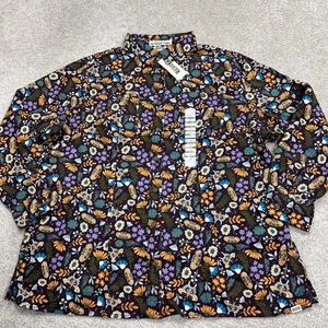 Duluth Trading Shirt Women's 1X Free Swingin' Flannel Elderberry Moth Floral NWT - Picture 1 of 15