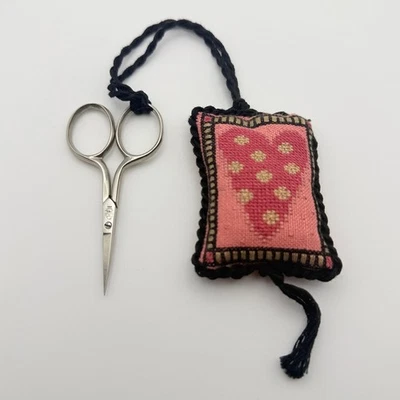 Tres Claveles Spain Embroidery Scissors w/ Red Sheath & Heart Motif Fob - Image 1 of 4