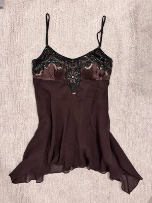 Top Sue Wong Nocturne Vintage Seda Cuentas Marrón Boho Y2K Años 90 Para Mujer Talla 4 Foto 1 de 4