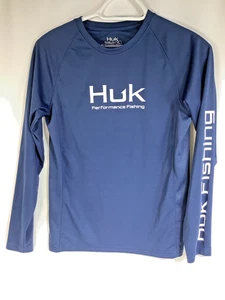 Camicia leggera HUK Performance Fishing ragazzo blu navy manica lunga dri-fit taglia YL - Foto 1 di 4