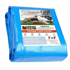 Tarps Heavy Duty Waterproof 5x8ft,Blue Poly Tarp 12Mil Multipurpose Tarpaulin... - Picture 1 of 5