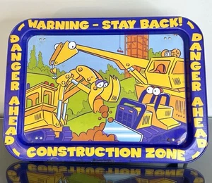 Graphic Metal Lap Bed TV Tray Construction Zone 17 x 12 VTG RETRO RARE - Bild 1 von 5