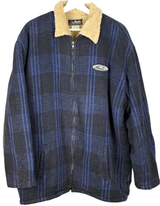 Vintage Quiksilver Mens Wool Sherpa Lined Jacket Winter Plaid Navy Black Size L - Picture 1 of 12