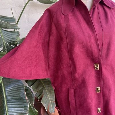 Chaqueta Capa Vintage Años 60 70 Mod Otoño Invierno Talla S Borgoña Imitación Gamuza Foto 1 de 4