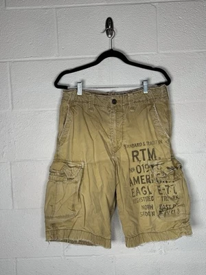 VTG Y2K American Eagle Cargo Shorts Men’s 30 Khaki Tan Longer Length Distressed - Image 1 of 4