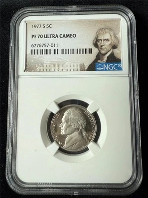 1977 S JEFFERSON NICKEL 5C PF70 ULTRA CAMEO UCAM PR70 DCAM TOP POP SKU 3676 - Image 1 of 2
