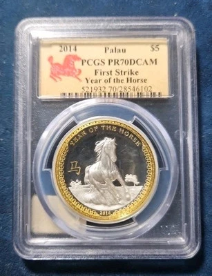 2014 Gilt PCGS Palau S$5 First Strike PR 70 Silver Coin - Image 1 of 2