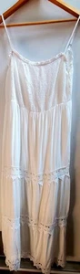 Pink Lily White Maxi XL Smocked Bodice Lace Tiered Beachy Wedding Casual Festive - Picture 1 of 9