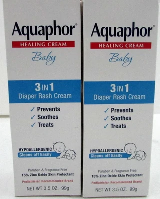 Lote de 2 Crema para dermatitis del pañal Aquaphor Baby 3 en 1 3,5 OZ  Exp: 04/2026 - 05/2027 Foto 1 de 4