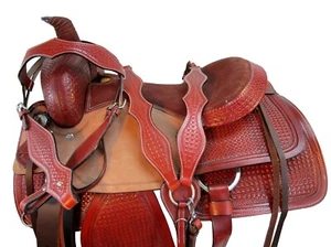 WESTERN COWBOY TRAIL SATTEL PFERD VERGNÜGEN FLORAL BEARBEITET LEDER SET 15 16 17 18 - Bild 1 von 10