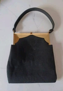 MEL-TON Vintage Black 100% Wool Womens Handbag Purse Kiss Clasp 1950s Beautiful - Picture 1 of 9