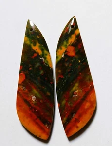 41.55 Cts Natural Blood Stone Drilled Cabochon Matching Pair Gemstone 49X15MM - Picture 1 of 3