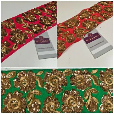 MIDTEX Rohseide Antik Gold Blumen Bestickt Bordüre Sari - Polstereinfassung M1347