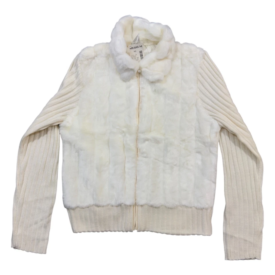Moda Bug Suéter Chaqueta Para Mujer Mediana Marfil Imitación Piel Cremallera Completa Cuello Pila Foto 1 de 4