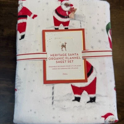 POTTERY BARN KIDS HOLIDAY HERITAGE SANTA ORGANIC FLANNEL SHEET SET, FULL - Image 1 of 4