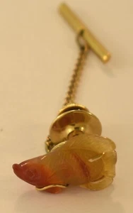 14K Yellow Gold - Carved Agate Tilapia Fish Men's Tie Tack (7/8" x 1/2") - Picture 1 of 2
