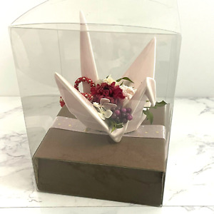 handmade artificial flowers with pink origami crane shaped vase in 6.3" tall box