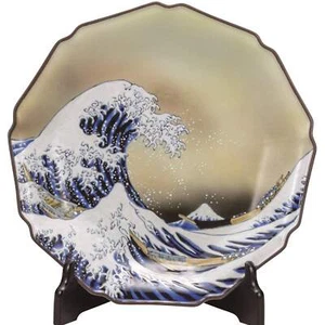 Piatto ornamentale Kutani Yaki Ware n.10 "La Grande Onda al largo di Kanagawa" Made in Ja - Foto 1 di 5