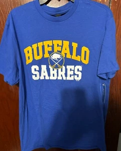 BUFFALO SABRES Blue Graphic Tshirt  Sz Medium Throwback Hockey Tee - Picture 1 of 5