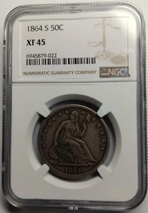 1864-S Seated Liberty Half NGC XF 45. Great strike, top eye appeal. - Picture 1 of 4