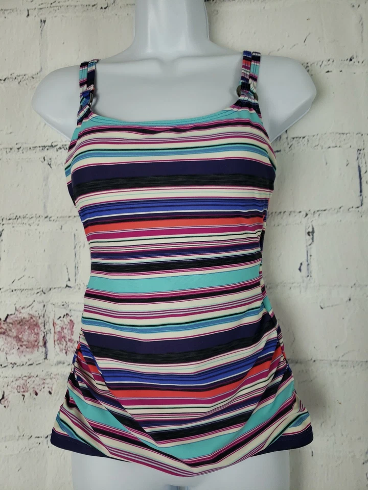 Traje de baño Croft & Barrow Tankini Top solo talla 6 multicolor a rayas sujetador de estante Foto 1 de 4