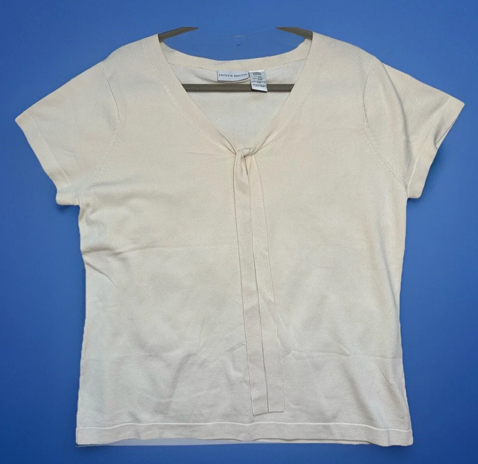 Camisa Top Mujer Vintage Jaclyn Smith Mezcla Seda Manga Corta Marfil Blanco Grande L Foto 1 de 4