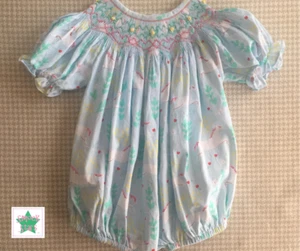 NeW Smocked Girls Bubble Unicorn Sz 3T Spring Summer Cotton Snaps-in-Stride NWT - Picture 1 of 3
