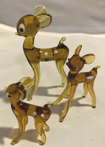 3 PIECE BLOWN GLASS MINIATURE AMBER DEER SET - Picture 1 of 8