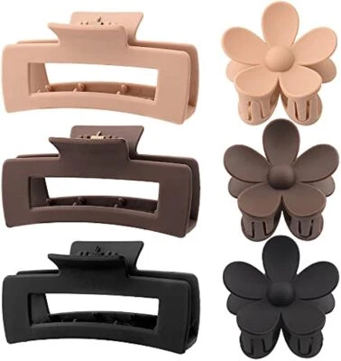 6Pc Large Rectangle Matte Flower Hair Claw Clips for Women Thin Thick Curly Hair - Image 1 of 4