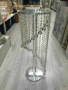 Mesa lateral espejada de 60 cm plata espejada moderna soporte de vidrio cristal brillante - Imagen 1 de 1