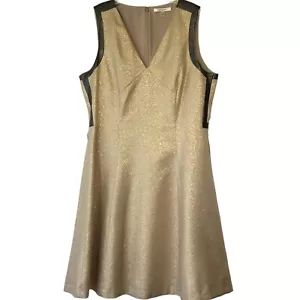 Abito da cocktail DKNY oro metallizzato taglia 12 nero rifiniture ecopelle ballo/danza - Foto 1 di 12