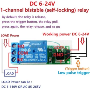 6-24V Flip-Flop Latch Relay Bistable Self-locking Low Pulse Trigger Relay Module - Picture 1 of 11