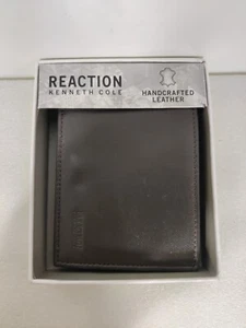 Reaction Kenneth Cole Mens Brown Handcrafted Leather Bifold Gift Boxed Wallet - Picture 1 of 7