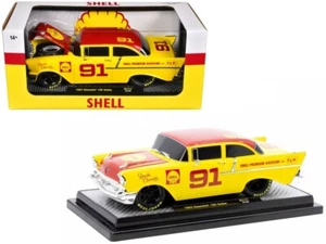 1957 Chevrolet 150 Sedan #91 Yellow with Red Hood and Top "Shell Oil" Limited Ed - Picture 1 of 1