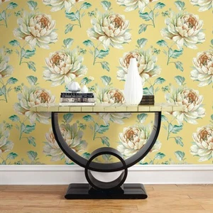 Gold metallic off white floral large peony blossom flowers Biedermeier wallpaper - Picture 1 of 15