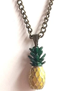 Pineapple Necklace 21" Gold Tone Brass Plated 3D Charm Hawaiian Island Fruit - Picture 1 of 12
