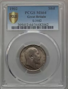 ENGLAND KING EDWARD VII 1902 1 SHILLING SILVER COIN, CERTIFIED PCGS MS64 - Picture 1 of 3
